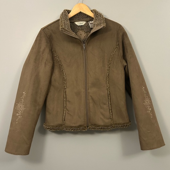 L.L. Bean Jackets & Blazers - L.L. Bean Tan Faux Shearling Jacket Y2K Sherpa Lined Size Medium
